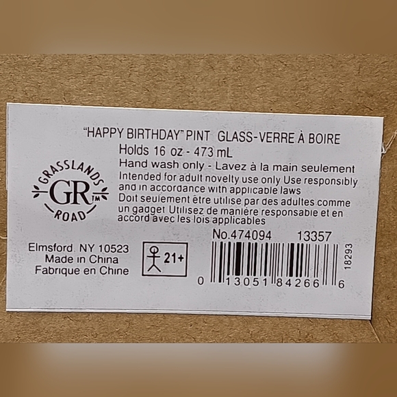 GRASSLANDS RD PINT GLASS HAPPY BIRTHDAY GLASS 16OZ - Picture 6 of 6